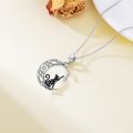 wholesale 925 Sterling Silver Crescent Moon with Black Cat and Pentagram Necklace-0-5