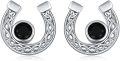 wholesale 925 Sterling Silver Horseshoe Black Onyx Celtic Knot Stud Earrings for Women-0-0