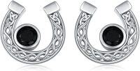 wholesale 925 Sterling Silver Horseshoe Black Onyx Celtic Knot Stud Earrings for Women-Horseshoes