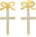 wholesale Gold 925 Sterling Silver Bow and Cross Stud Earrings for Women - Faith  Ideas-0-0