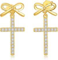 wholesale Gold 925 Sterling Silver Bow and Cross Stud Earrings for Women - Faith  Ideas-Gold