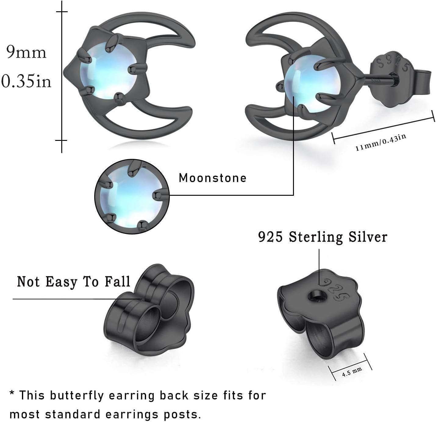 wholesale 925 Sterling Silver Blue Moonstone Crescent Stud Earrings for Women-0-5
