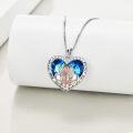 wholesale 925 Sterling Silver Heart-Shaped Blue Crystal Pendant Necklace with Angels and Always My Sister Forever my Friend Inscription - Gifts for Sisters/Mom/Daughter-0-3