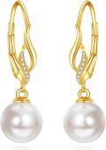 wholesale 14K Gold Pearl Leverback Drop Earrings for Women Bridal-0-0
