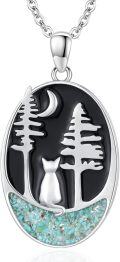 wholesale 925 Sterling Silver Turquoise Forest Moon Cat Pendant Necklace for Women-0-0