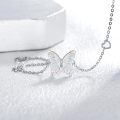 wholesale 925 Sterling Silver Butterfly Opal Heart Chain Bracelet Platinum Plated For Women-0-1