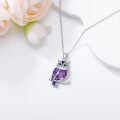 wholesale 925 Sterling Silver Purple Cat Eye Amethyst Owl Pendant With Chain-0-2