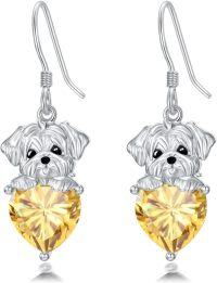 wholesale Metal Birthstone Dog Earring Maltese Dangle Earrings Gift for Women-November