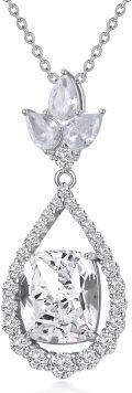 wholesale 14K White Gold Plated Sterling Silver Crushed Ice CZ Teardrop Pendant Necklace for Women-0-0