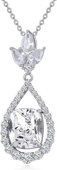 wholesale 14K White Gold Plated Sterling Silver Crushed Ice CZ Teardrop Pendant Necklace for Women-4-April