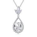 wholesale 14K White Gold Plated 925 Sterling Silver Crushed Ice CZ Teardrop Pendant Necklace for Women-0-0