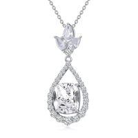 wholesale 14K White Gold Plated 925 Sterling Silver Crushed Ice CZ Teardrop Pendant Necklace for Women-4-April