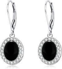wholesale Sterling Silver Austrian Crystal Oval Halo Leverback Dangle Earrings Hypoallergenic Fine Jewelry Gifts for Women-E - Smoky Black-grey