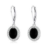 wholesale 925 Sterling Silver Pink Stone Drop Earring with Rhinestone Halo - Elegant Gift for Her-E - Smoky Black-grey