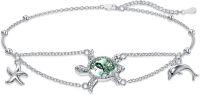 wholesale 925 Sterling Silver Turtle & Dolphin Charm Bracelet w/ Green Stone - Gift for Her-Turtle B