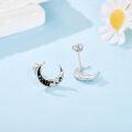 wholesale 925 Sterling Silver Crescent Moon Star Stud Earrings with Black Enamel and Rhinestones for Women & Men-0-2
