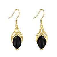 wholesale 925 Sterling Silver Black Onyx Earrings With Gold Plated Wire Wrap Design-Celtic Knot