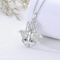wholesale 925 Sterling Silver Blue Crystal Butterfly Pendant Necklace with Hamsa and Evil Eyes-0-1