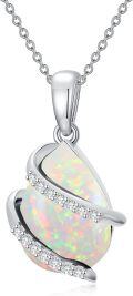 wholesale 925 Sterling Silver & Created Opal Pendant Necklace with 2Ct Pear Opal & D Color Lab Diamonds, 18-22 Inch Chain-0-0