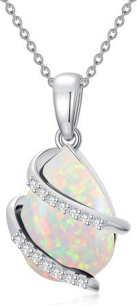 wholesale 925 Sterling Silver & Created Opal Pendant Necklace with 2Ct Pear Opal & D Color Lab Diamonds, 18-22 Inch Chain-10-Oct.-Opal