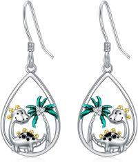 wholesale 925 Sterling Silver Teardrop Palm Tree Highland Cow and Calf Drop Earrings-Dinosaur