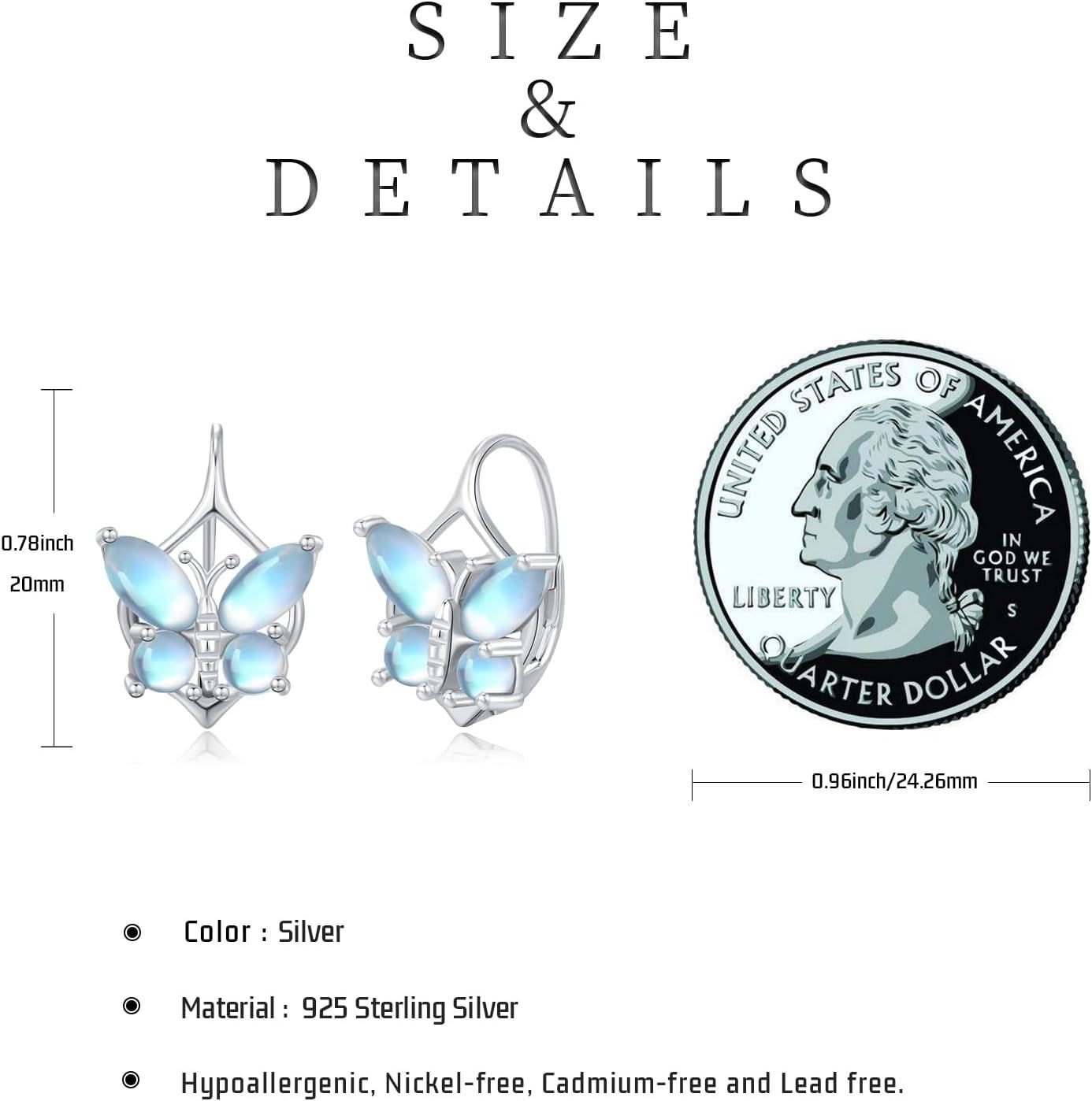 925 Sterling Silver Moonstone Butterfly Stud Earrings-0-5