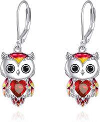 wholesale 925 Sterling Silver Birthstone Owl Dangle Earrings for Women Christmas Gifts-01-January