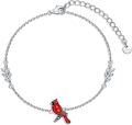 wholesale 925 Sterling Silver Red Cardinal Bird Charm Bracelet with Leaf Design and Adjustable Chain - Perfect Gift for Women & Moms (Autism Awareness)-0-0
