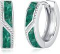 wholesale 925 Sterling Silver Emerald Stone Viking Celtic Cross Huggie Hoop Earrings 15mm for Women Men Gifts-0-0