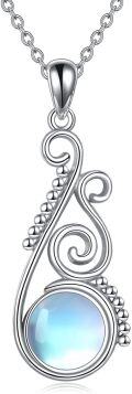 wholesale 925 Sterling Silver Blue Moonstone Swirl Floral Pendant Necklace for Women and Teen Girls-0-0