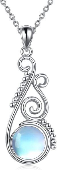 wholesale 925 Sterling Silver Blue Moonstone Swirl Floral Pendant Necklace for Women and Teen Girls-Floral Teardrop