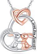 wholesale 925 Sterling Silver Heart Love Rabbits Pendant Necklaces for Women Girls s 45cm Chain Length-0-0