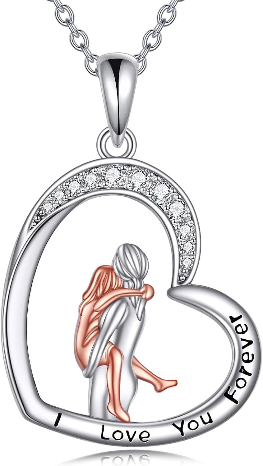 Sterling Silver Stone Mother Daughter Necklace Gift for Mom-U-mother and daughter