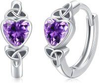 wholesale 925 Sterling Silver Purple Crystal Heart Celtic Knot Huggie Hoop Earrings for Women-0964D