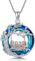 wholesale TOUPOP Birthday Gift For Mom Mothers And 4 Children Necklace Sterling Silver Family Tree Of Life Pendant With Blue Crystal Jewelry For Mom Mother Women Anniversary Christmas Mothers Day Gifts -0-0