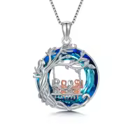 TOUPOP Sterling Silver Blue Crystal Family Tree Necklace For Mothers-undefined