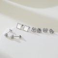 wholesale 925 Sterling Silver Square & Heart CZ Stud Earring Set (4 Pairs) - Women's Fashion -0-2