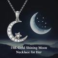 wholesale 14K Gold Crescent Moon & Star CZ Pendant Necklace - 14K Gold Tone Chain (16-18 inch)-0-4