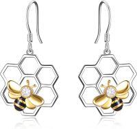 wholesale 925 Sterling Silver Honeycomb Bee Dangle Earrings for Women s-A-Bee earrings