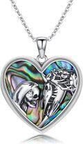 wholesale 925 Sterling Silver Abalone Shell Gothic Skull & Witch's Heart Pendant with Black Cat and Horse Design on Chain-0-0