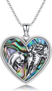 wholesale 925 Sterling Silver Abalone Shell Gothic Skull & Witch's Heart Pendant with Black Cat and Horse Design on Chain-B-Abalone 2