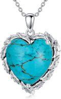 wholesale 925 Sterling Silver Blue Green Turquoise Heart Pendant Necklace for Women-0-0