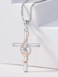 wholesale 925 Sterling Silver Cross Heart Pendant Necklace with Rhinestones and Chain for Women's Gifts-0-4