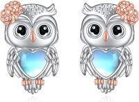 wholesale 925 Sterling Silver Heart-Shaped Owl Stud Earrings for Women Girls Gift Ideas-Owl earrings