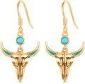 wholesale 925 Sterling Silver & 14K Gold Plated Turquoise Cow Skull Western Dangle Earrings for Women-0-0