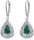 wholesale 925 Sterling Silver Green Malachite Teardrop Leverback Earrings-0-0