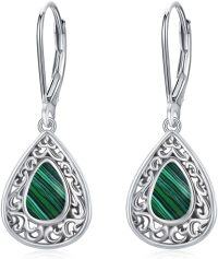 wholesale 925 Sterling Silver Green Malachite Teardrop Leverback Earrings-04-Moonstone Malachite