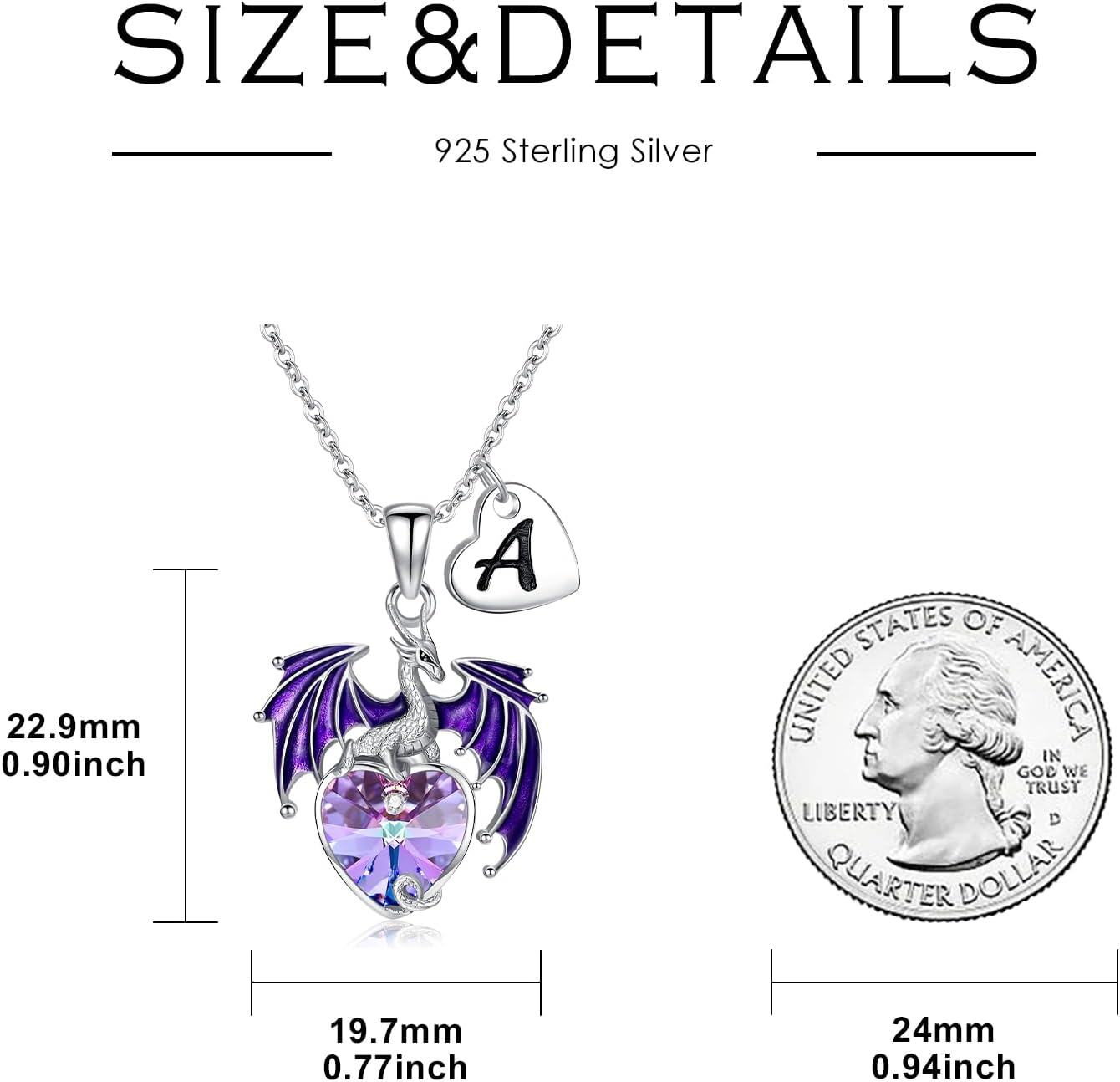 Sterling Silver Crystal Dragon Necklace with Heart Gift for Women-0-5
