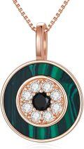 wholesale 925 Sterling Silver Plated Rose Gold Malachite Round Evil Eye Pendant Necklace for Women Greek Protection Amulet s-0-0