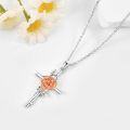 wholesale 925 Sterling Silver Floral Cross Pendant w/ Orange Carnation & White Lily Birthstone Necklaces for Women-0-3